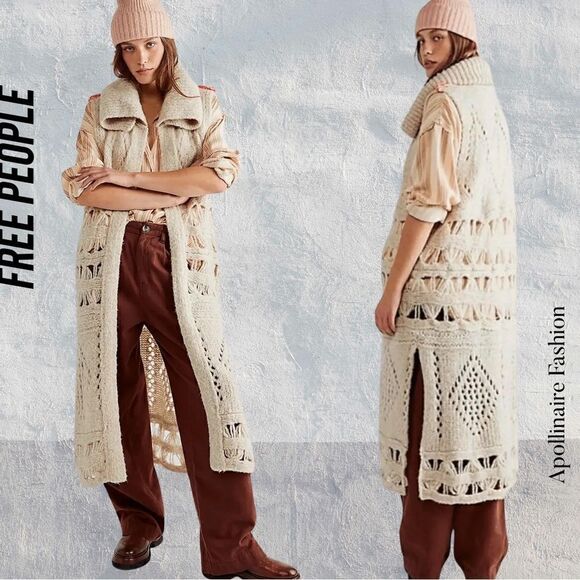 FREE PEOPLE SNOWMAD MAXI VEST IN SABLE SAND NWT LARGE SWEATER VEST - Picture 1 of 10
